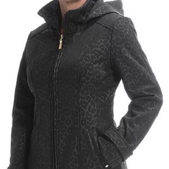 ELLEN Tracy Soft Shell A Line Leopard Print Black Jacket Coat Size S/P - Picture 1 of 11